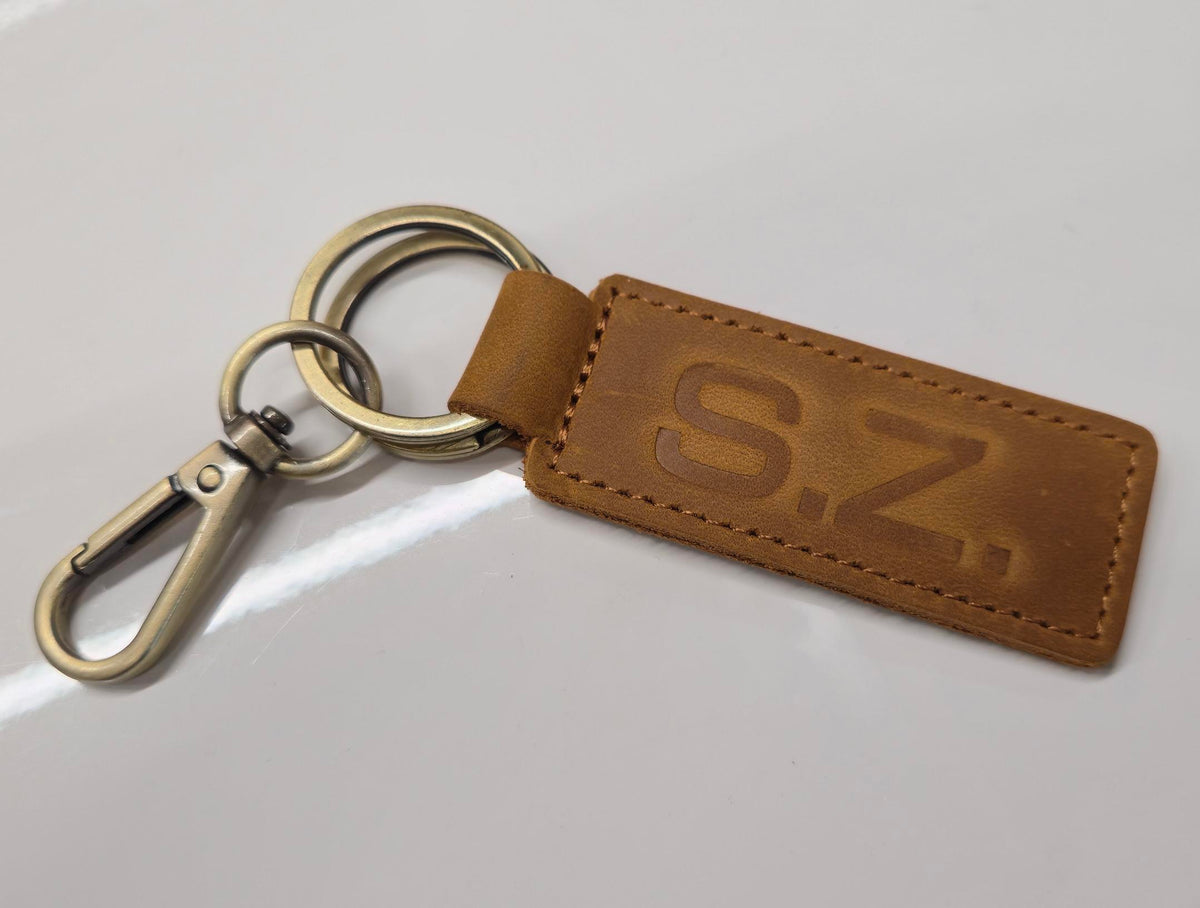 Keyring S.Z.  Brown, Schlüsselanhänger Echtleder Hellbraun